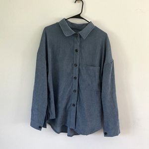 NWOT SHEIN Light Blue Corduroy Button Up Shirt Large